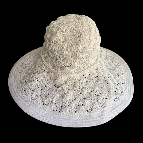 Vintage Accessories - Vintage 90’s Cream Woven Paper Boho Beach Sunhat